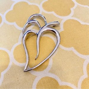 Large Silver Heart Brooch Pin